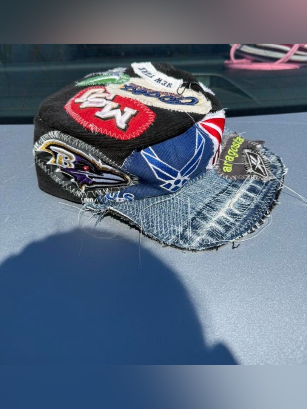Patchwork Baseball Cap with Team Logos - Denim Brim